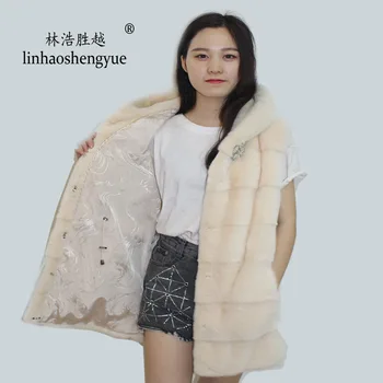 Linhaoshengyue 2020 moda fierbinte și caldă Real nurca lungime 70cm Întreaga piele haină de blană
