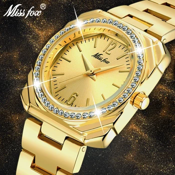 MISSFOX 2020 Elegant pentru Femei Ceasuri de Lux, Marca Square Aur de 18K Femeie Ceas de mână pentru Femei Cuarț Impermeabil Clasic Geneva Ceas