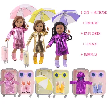 Pelerina de ploaie Cizme de Ploaie Umbrela Pahare Portbagaj Set se Potrivesc 18 Inch American &43 Cm Renăscut Baby Doll Haine,Generația Noastră,Fete Jucarii