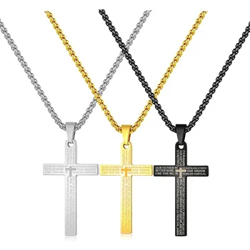 Noi de Vânzare Fierbinte 304 din Oțel Inoxidabil Colier Cruce Scriptura Pandantiv Colier pentru Bărbați de Înaltă Calitate, Lanțuri de Bijuterii en-Gros