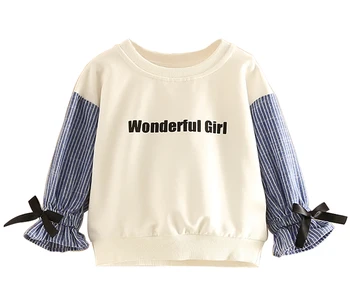 Fetita Topuri cu Maneci Lungi Bluza O-gât Moda Stripe t-Shirt Pentru Fată de Primăvară Clasic Scrisoarea Imprimate Haine pentru Copii