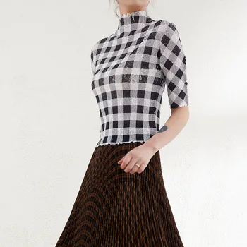 Miyake femei high-end sens de design mici, plisata, camasa carouri primăvară francez de top șifon