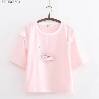 2020 Nouă Femei T shirt Harajuku Iepure Print T Camasa Bumbac Maneca Scurta de culoare Roz Dulce Topuri Pentru Fete YUPINCIAGA