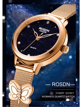 Noul Brand de Lux ROSDN Femei Ceasuri Japonia Cuarț Circulație 50M rezistent la apa Safir Diamant Milano Otel Curea Doamnelor Ceas R3686