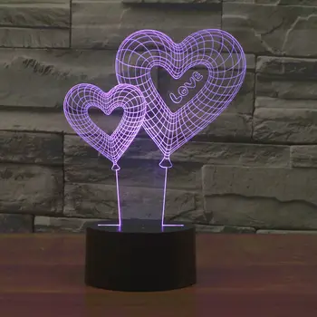 3D Lampa de Creatie din Inima Lumina de Noapte Pentru cadouri de ziua Îndrăgostiților Viziune Stereo Lampa Șapte Schimbare de Culoare Două inimi 3d Lumina