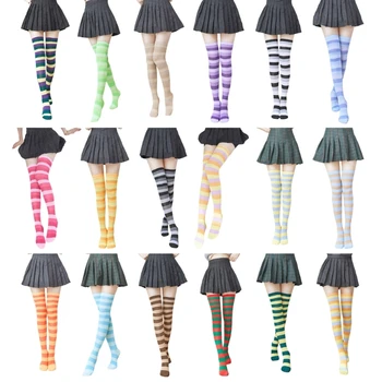 449B Cald Ciorapi Ciorapi cu Dungi Colorate peste Genunchi Șosete Casual Ciorap Lung pentru Femei Fata de Picior Costum pentru Petrecerea de Halloween