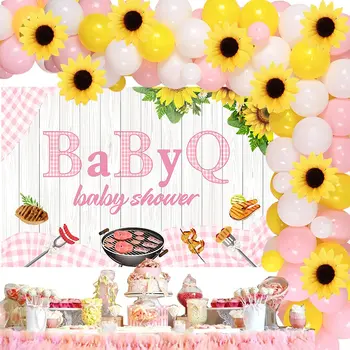GRĂTAR Temă Copil de Dus Decor Roz Galben Balon Ghirlanda Kit Baby Q Simulare Fundal de Floarea-soarelui Fată Băiat Copil de Dus Provizii