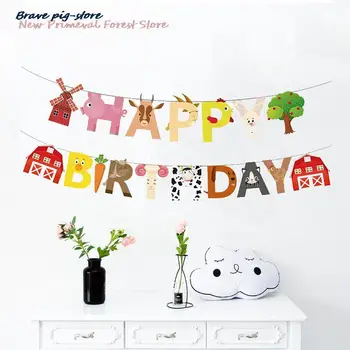 Cel Mai Bun De Vânzare Fermă Tema Happy Birthday Litere Banner Copil De Dus Decor Moară De Vânt De Animale