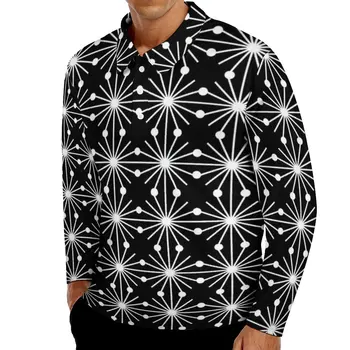 Rezumat Geometrie Casual Tricouri Polo Negru și Alb T-Shirt cu Maneci Lungi Tricou Personalizat Toamna Trendy Topuri Supradimensionate Idee de Cadou