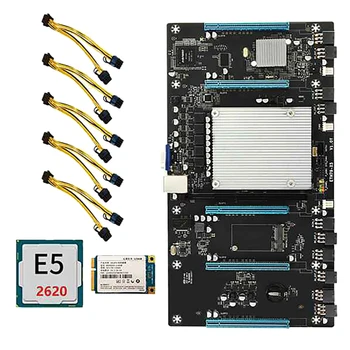 ETH79-X5 BTC Mining Placa de baza Cu E5 2620 CPU+SSD 128G+5 Cabluri de Alimentare H61 despre lga2011 DDR3 65Mm 5 PCIE16X SATA+MSATA+VGA