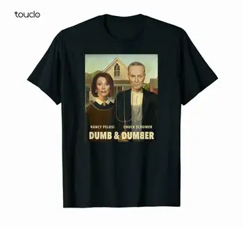 Prost Nancy Pelosi Și Chuck Schumer Ca American Gothic Parodie Negru T-shirt