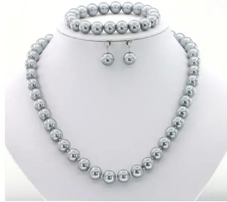 lanț de moda pentru femei 10mm gri perla coajă colier Bratara DubaiBold pearl cercei set bijuterii set pentru femei