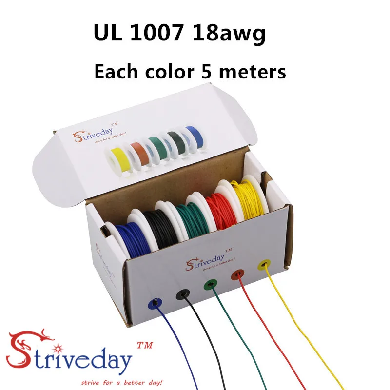 25m/cutie UL 1007 18awg Conserve Pur sârmă de cupru 5 culori într-o cutie amestecat sârmă PCB Irecuperabile cablu DIY
