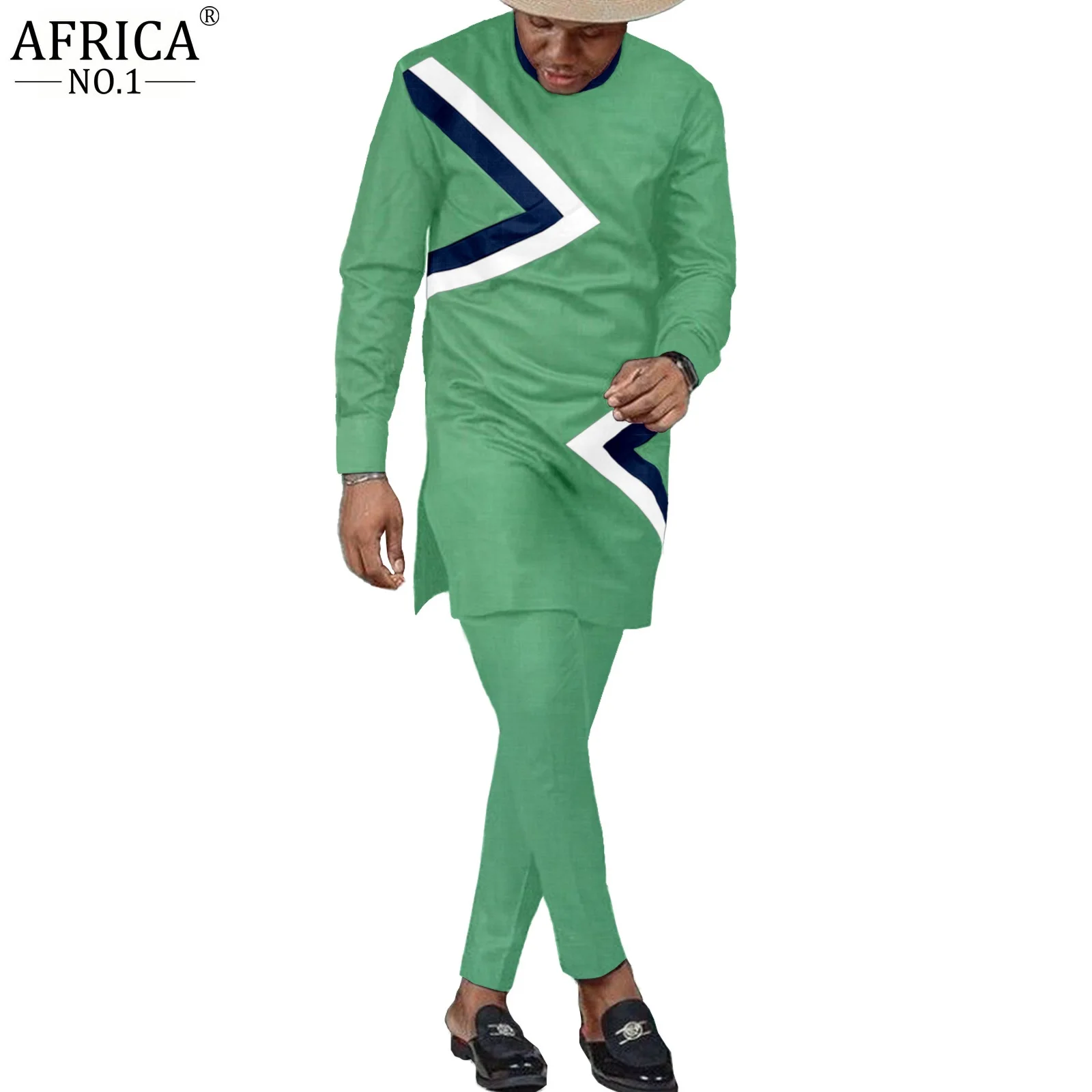African Bărbați Purta Cămașă Pantaloni 2 BUC Set Impodobita Cu Contrastante Săgeți Africane Dashiki Costum pentru Petrecere v2216318